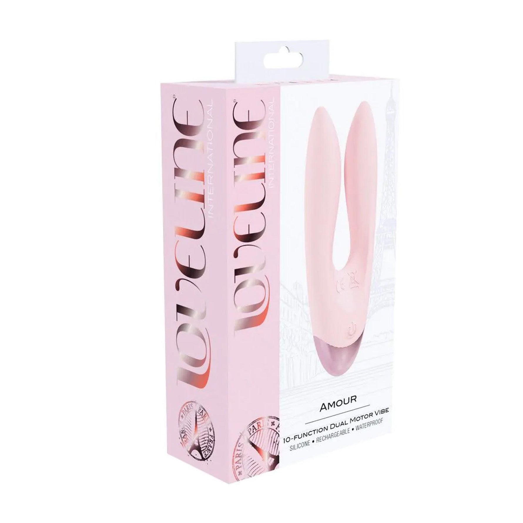 Vibrator dublu Amour Loveline din silicon roz 11 cm