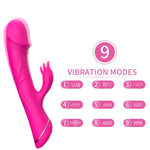 Vibrator iepure Rubberco, silicon, roz și roșu, 9 vibrații