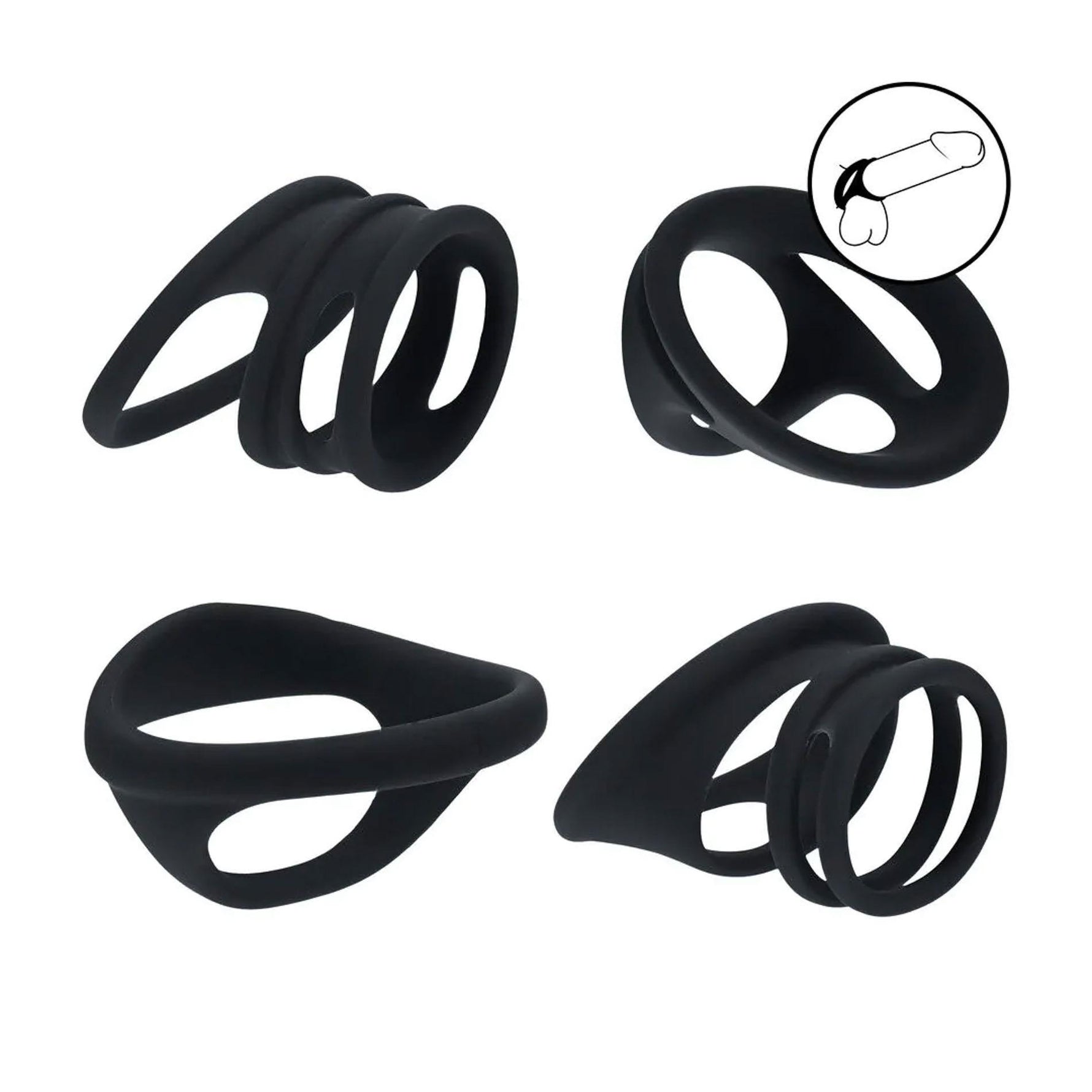 Set de 4 inele pentru penis Levelz din silicon, negre
