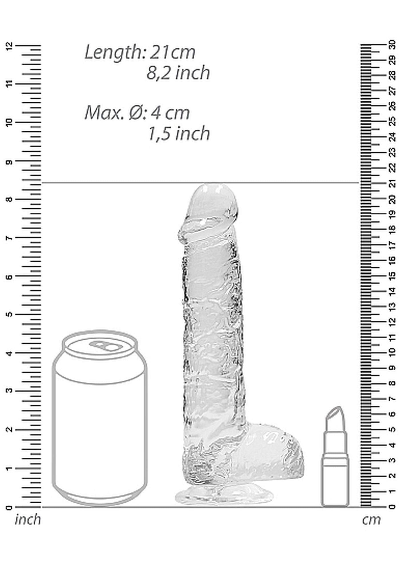 Dildo realist RealRock Crystal Clear cu testicule, transparent, 21 cm