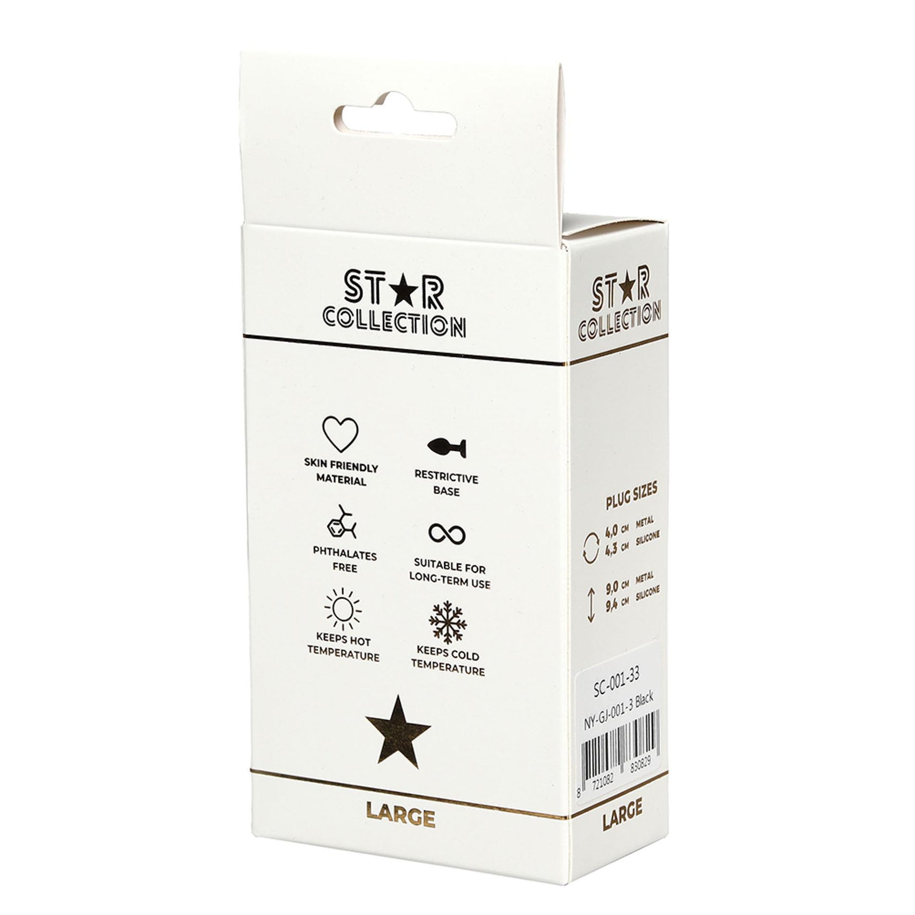 Dop anal din silicon Star Collection, negru, L, albastru deschis, piatră, 10 cm