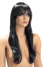 Perucă lungă neagră Brenda Brun cu breton World Wigs