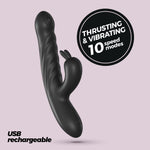 Vibrator Crushious Lapin din silicon, model iepuraș, negru, USB, 21,5 cm