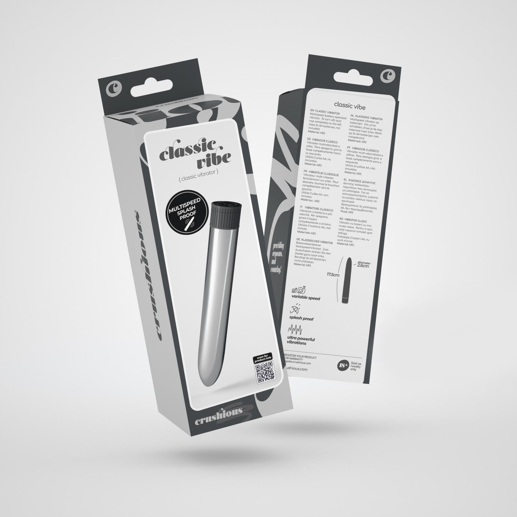 Vibrator clasic Crushious argintiu 17,5 cm