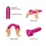 Dildo realist cu strap-on-me și piele glisantă, fuchsia, 17 cm