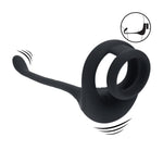 Inel de penis din silicon cu motor dublu și stimulator de prostată - Negru