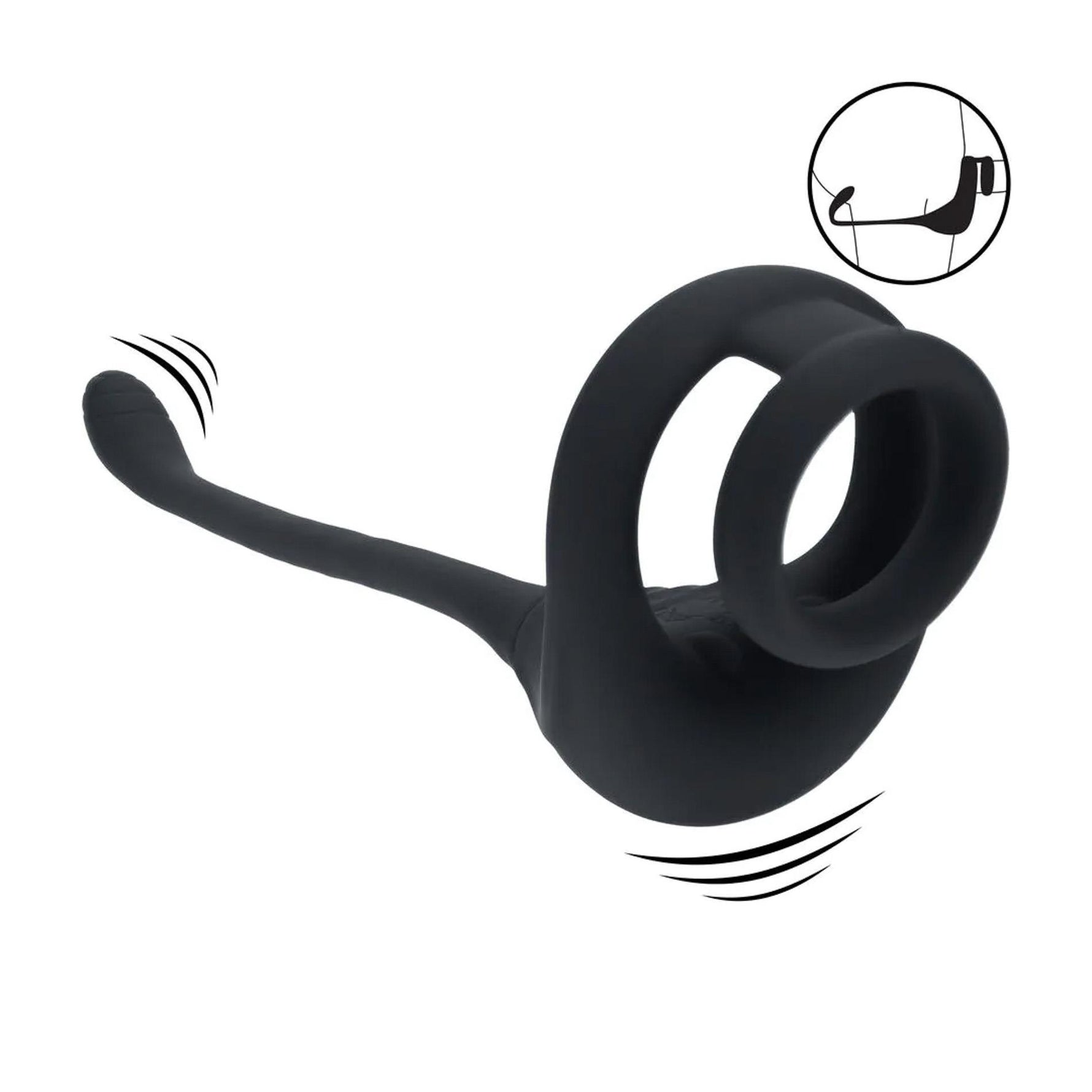Inel de penis din silicon cu motor dublu și stimulator de prostată - Negru