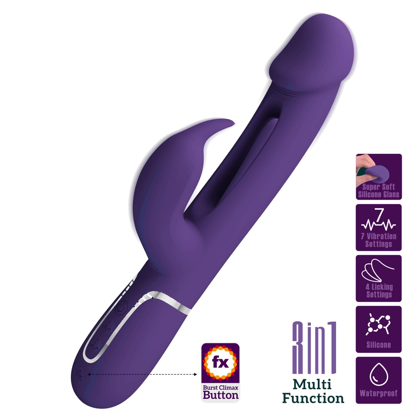Vibrator Pretty Love Kampas cu model iepuraș violet, cu 7 funcții