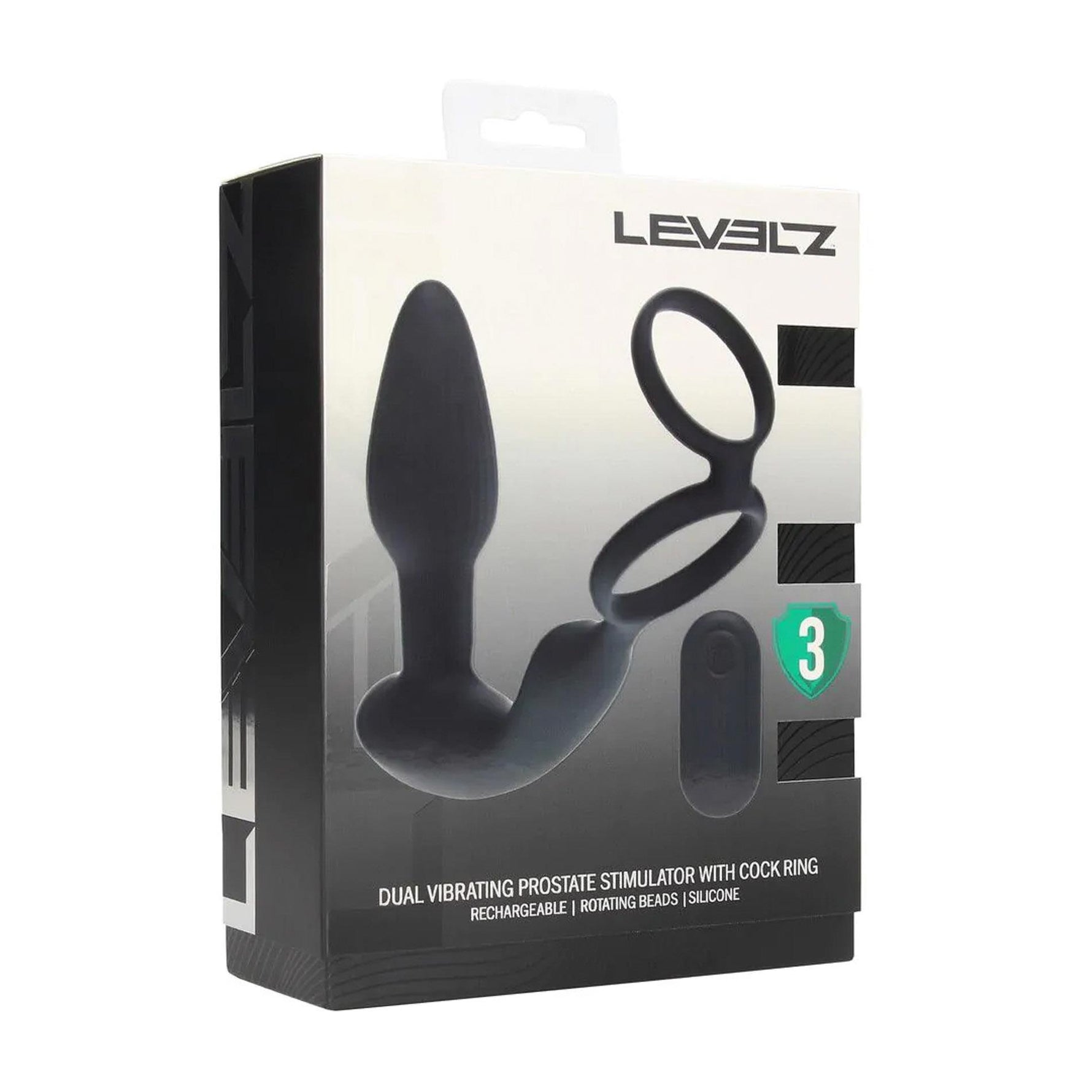 Masaj de prostată din silicon Levelz cu perle rotative și telecomandă 17 cm