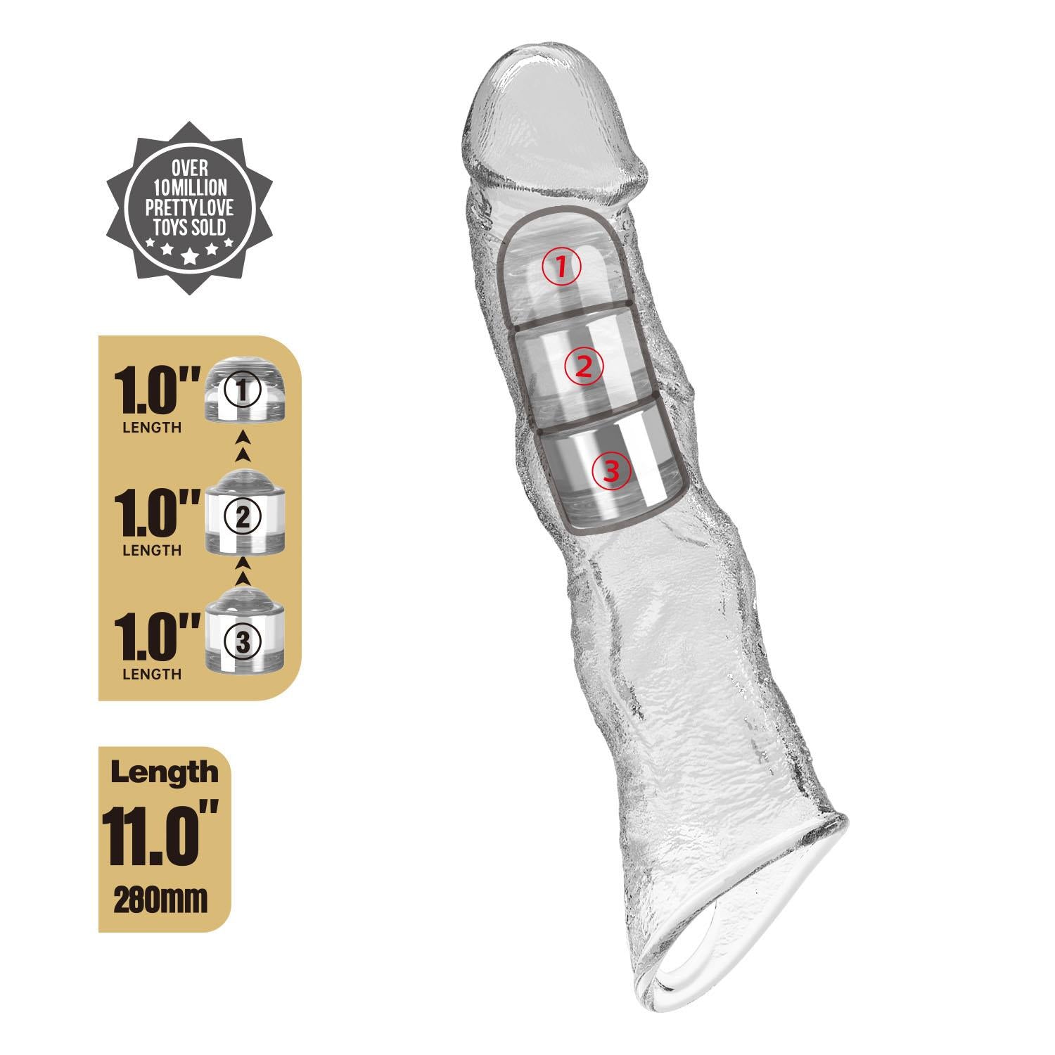 Prelungitor de penis Pretty Love cu module, transparent, 28 cm