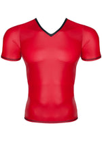 Tricou bărbătesc Regnes Fetish Planet wetlook cu guler în V, roșu, mărimea S