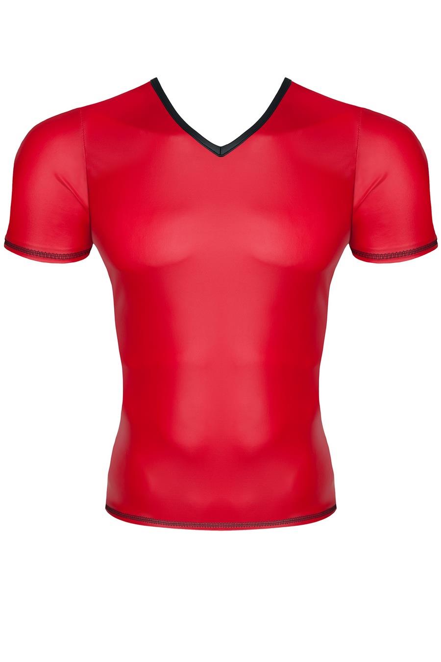 Tricou bărbătesc Regnes Fetish Planet wetlook cu guler în V, roșu, mărimea S
