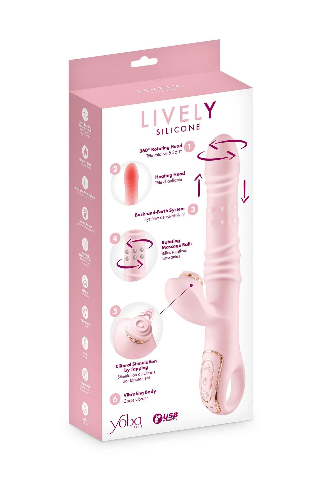 Vibrator USB roz încălzit Yoba Lively cu model iepuraș