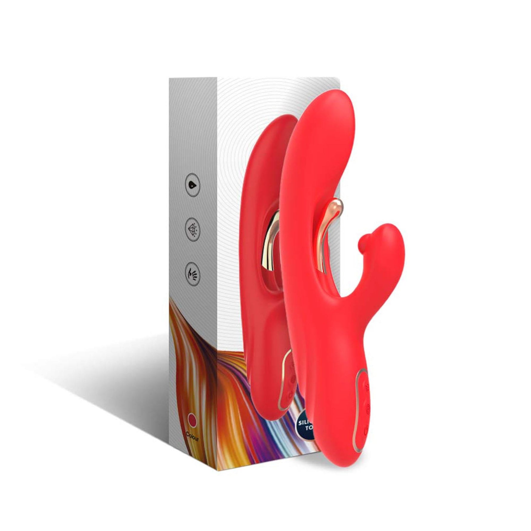 Vibrator Nirvana Iepuraș Roșu cu Trei Puncte din Silicon, USB, 22 cm
