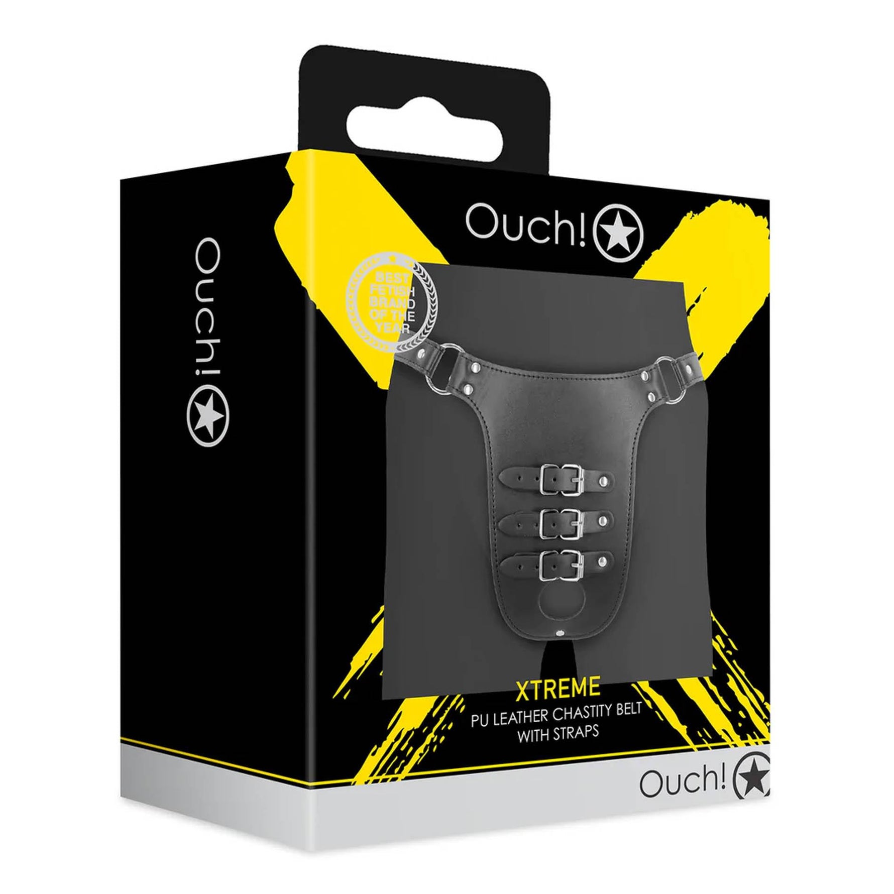Centură de castitate Ouch din piele PU cu bretele, neagră, 110 cm