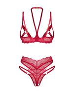 Set lenjerie intimă Obsessive Cupide Desir cu imprimeu deschis roșu, mărime S/M