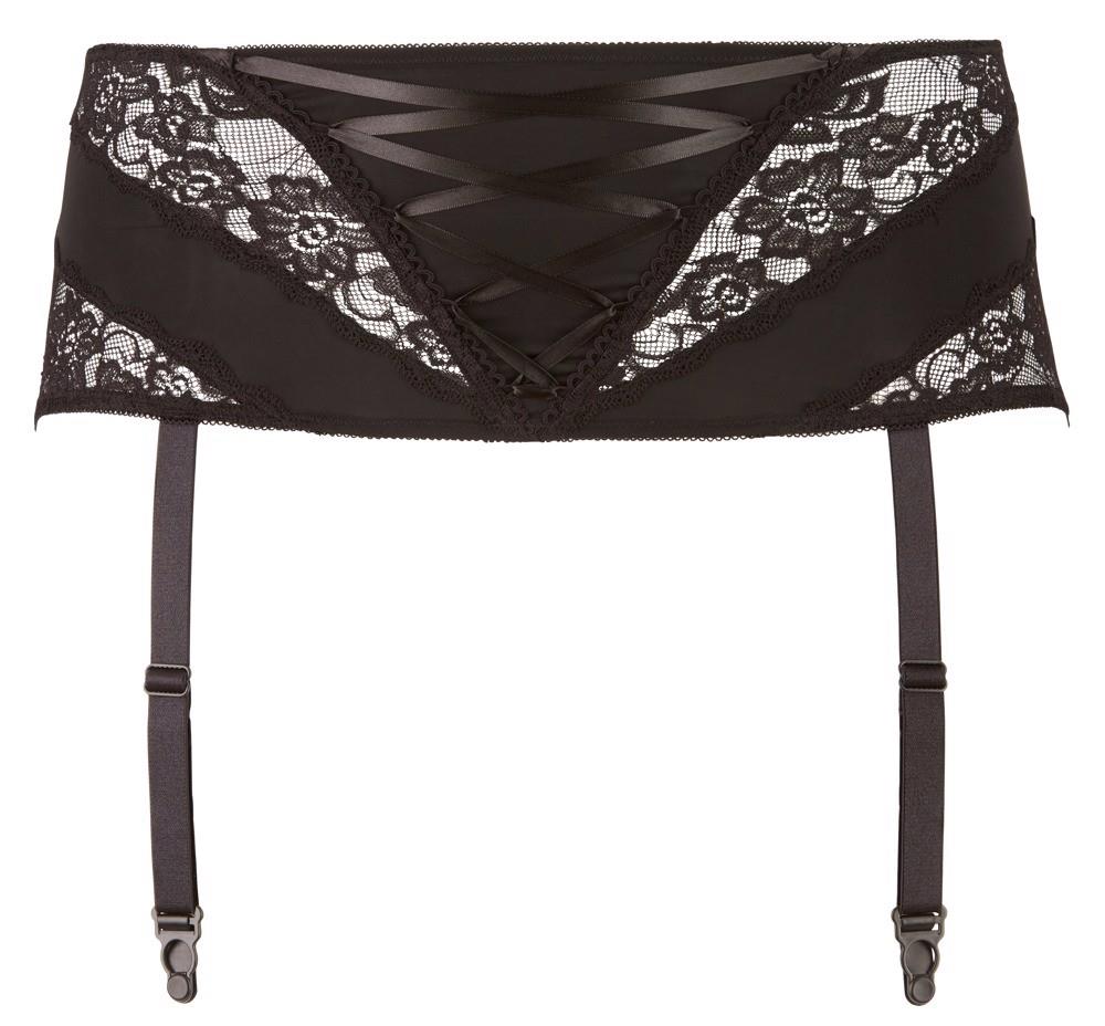 Portjartier Cottelli CURVES negru XL cu dantelă și șireturi