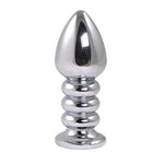 Plug anal Fantasy argintiu cu nervuri, mare, 10,5 cm, cu cristal roz