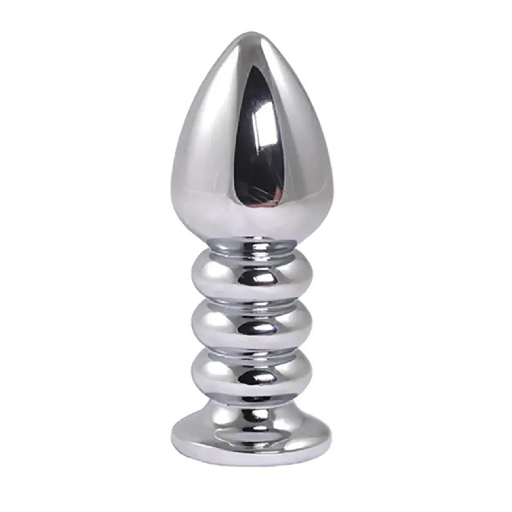 Plug anal Fantasy argintiu cu nervuri, mare, 10,5 cm, cu cristal roz