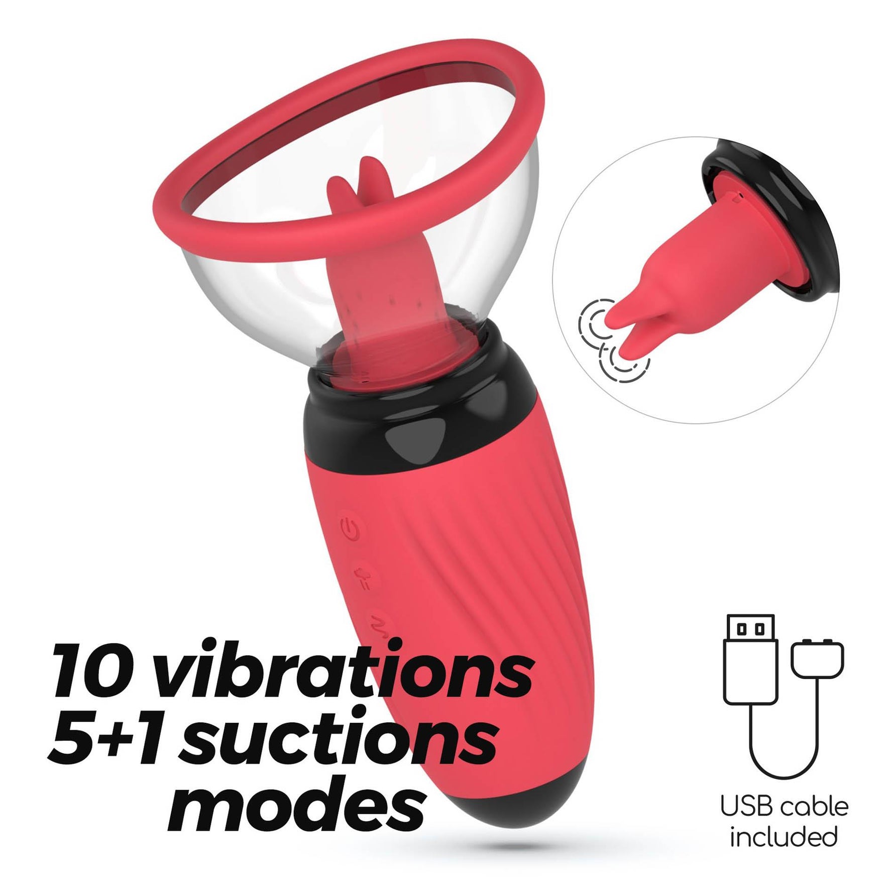 Stimulator de limbă cu vibrații și supt USB Crushious Scarlet