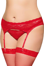 Portjartier SoftLine din dantelă roșie cu tanga 3XL