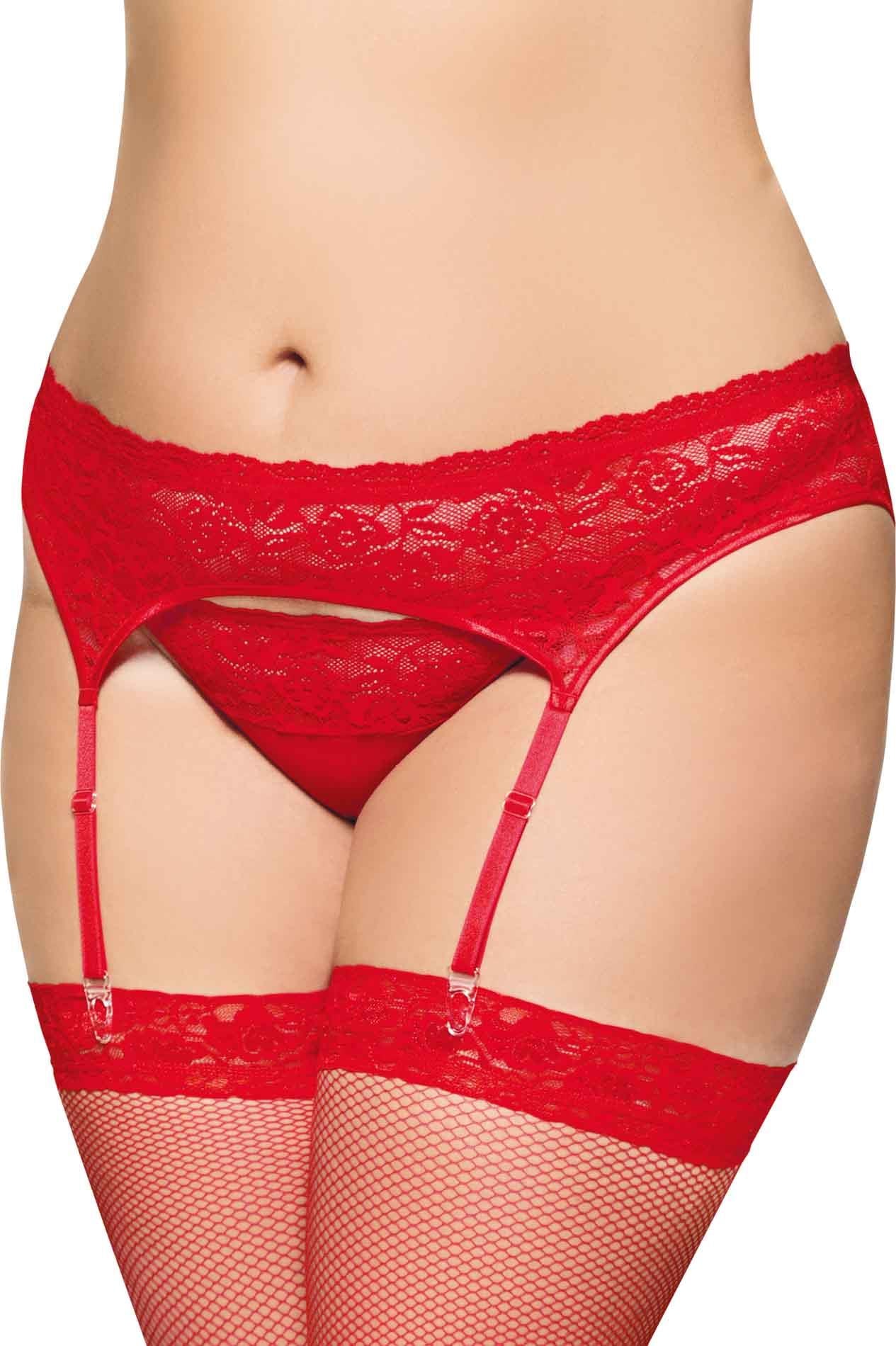 Portjartier SoftLine din dantelă roșie cu tanga 3XL