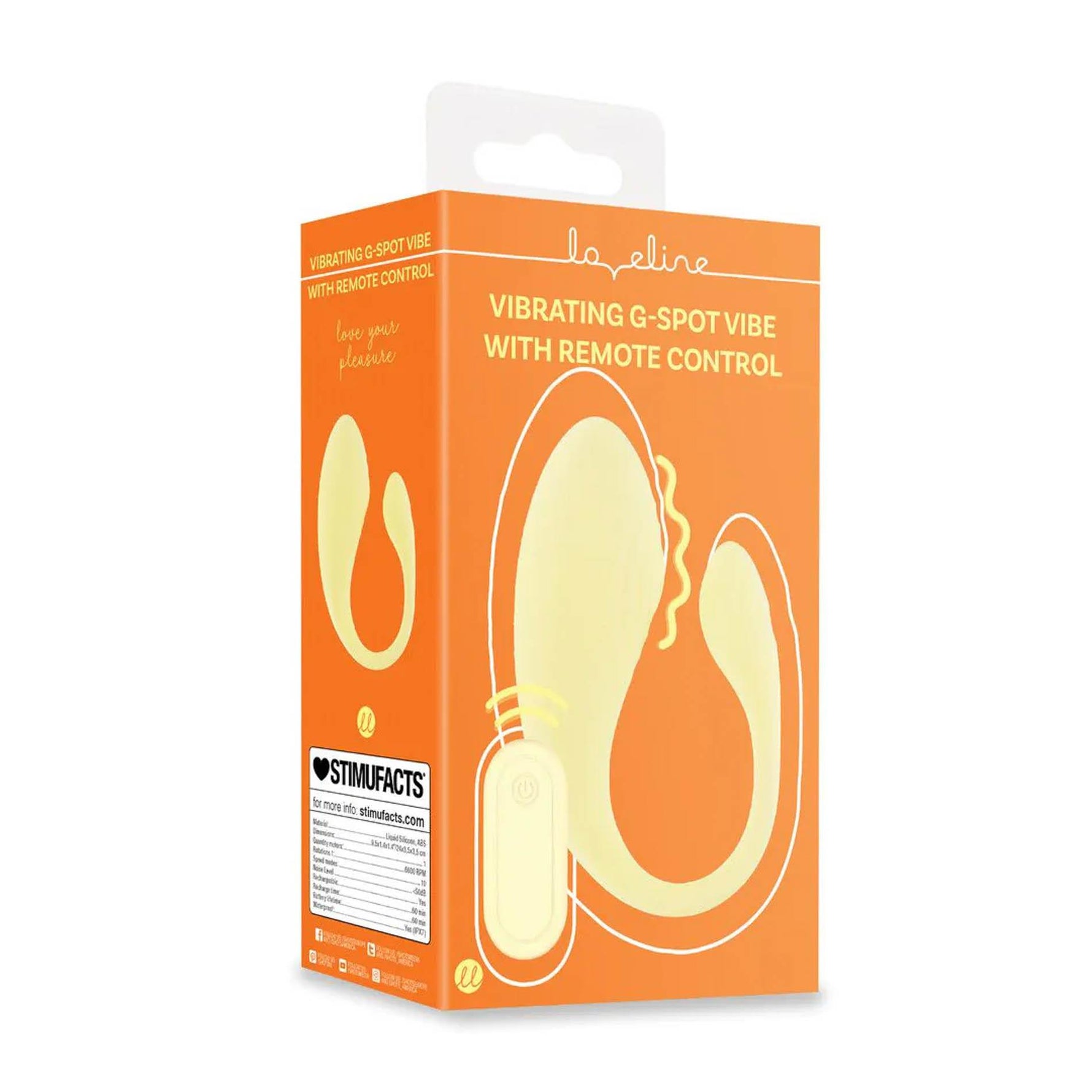 Vibrator Loveline pentru punctul G cu telecomandă, galben