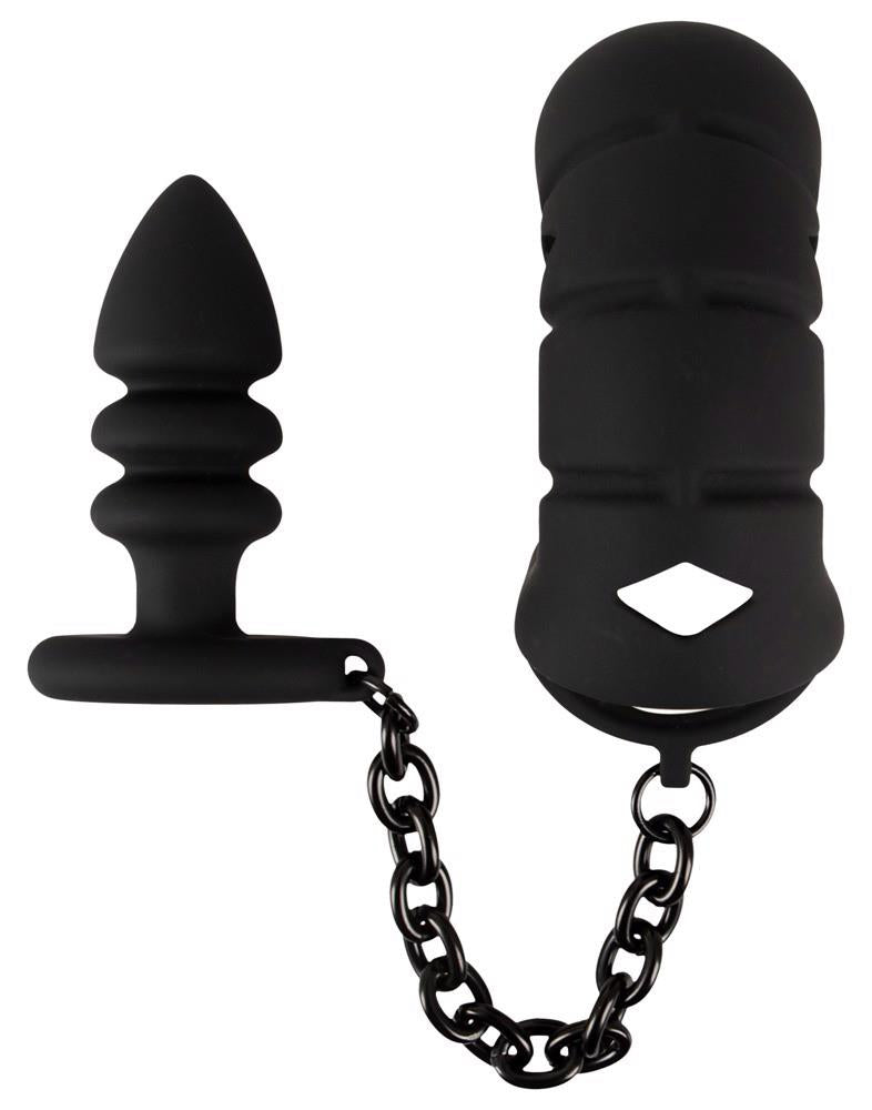 Cușcă pentru penis Black Velvets din silicon cu dop anal