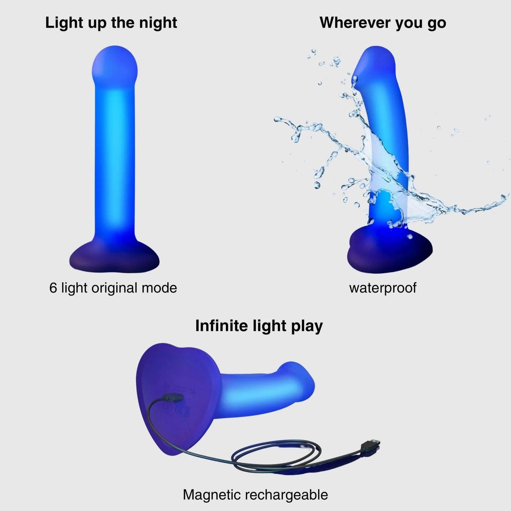 Dildo realist cu LED violet, Straponme, 18 cm, M