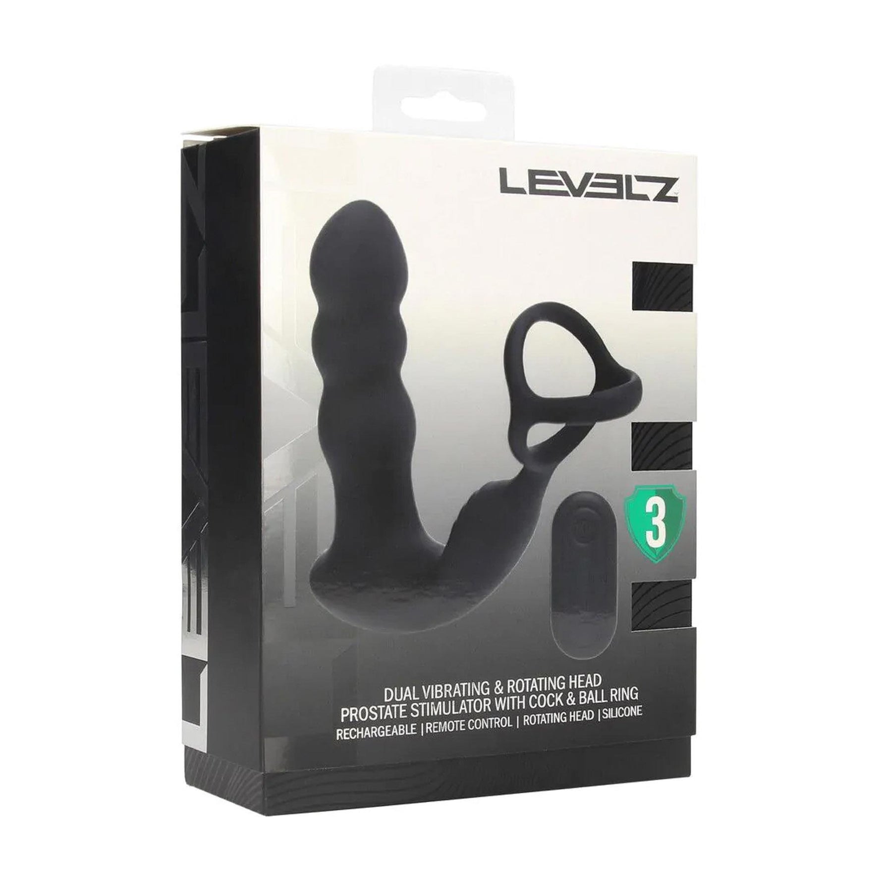 Aparat de masaj pentru prostată Levelz cu cap rotativ, silicon, negru, 16,8 cm