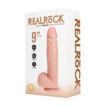 Vibrator realist RealRock cu testicule, culoarea pielii, 25 cm