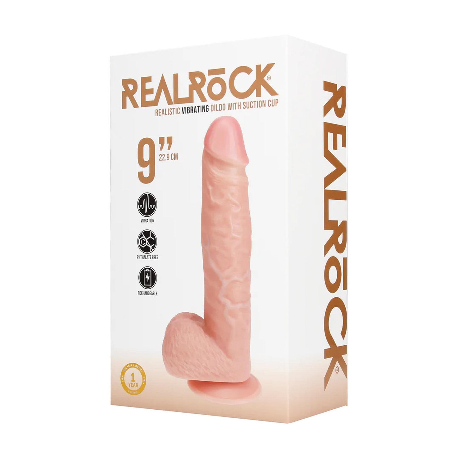 Vibrator realist RealRock cu testicule, culoarea pielii, 25 cm