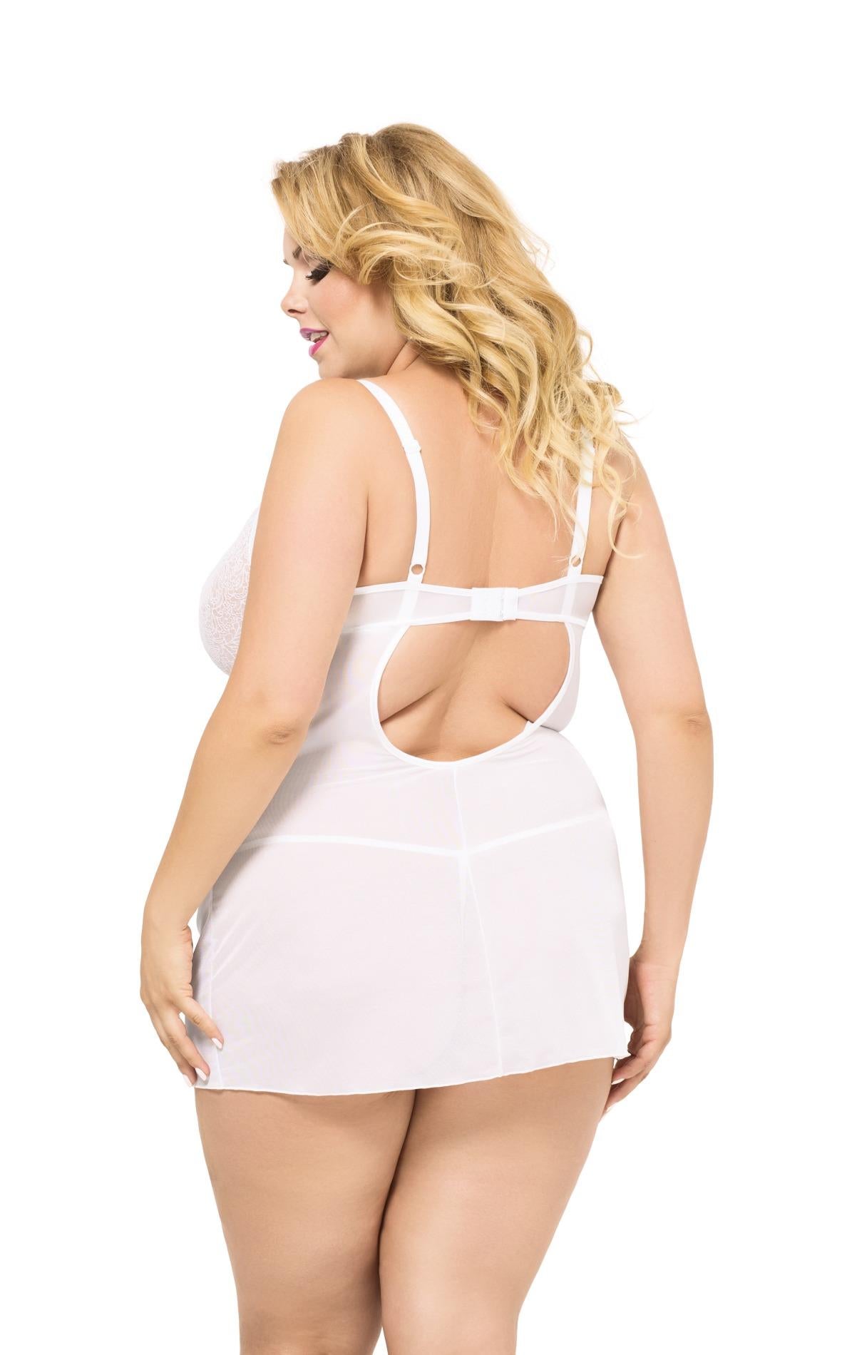 Camisola erotică Laura din plasă și dantelă albă XL SoftLine