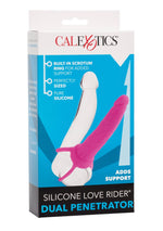 Strap-on din silicon Calexotics pentru dublă penetrare roz 14 cm