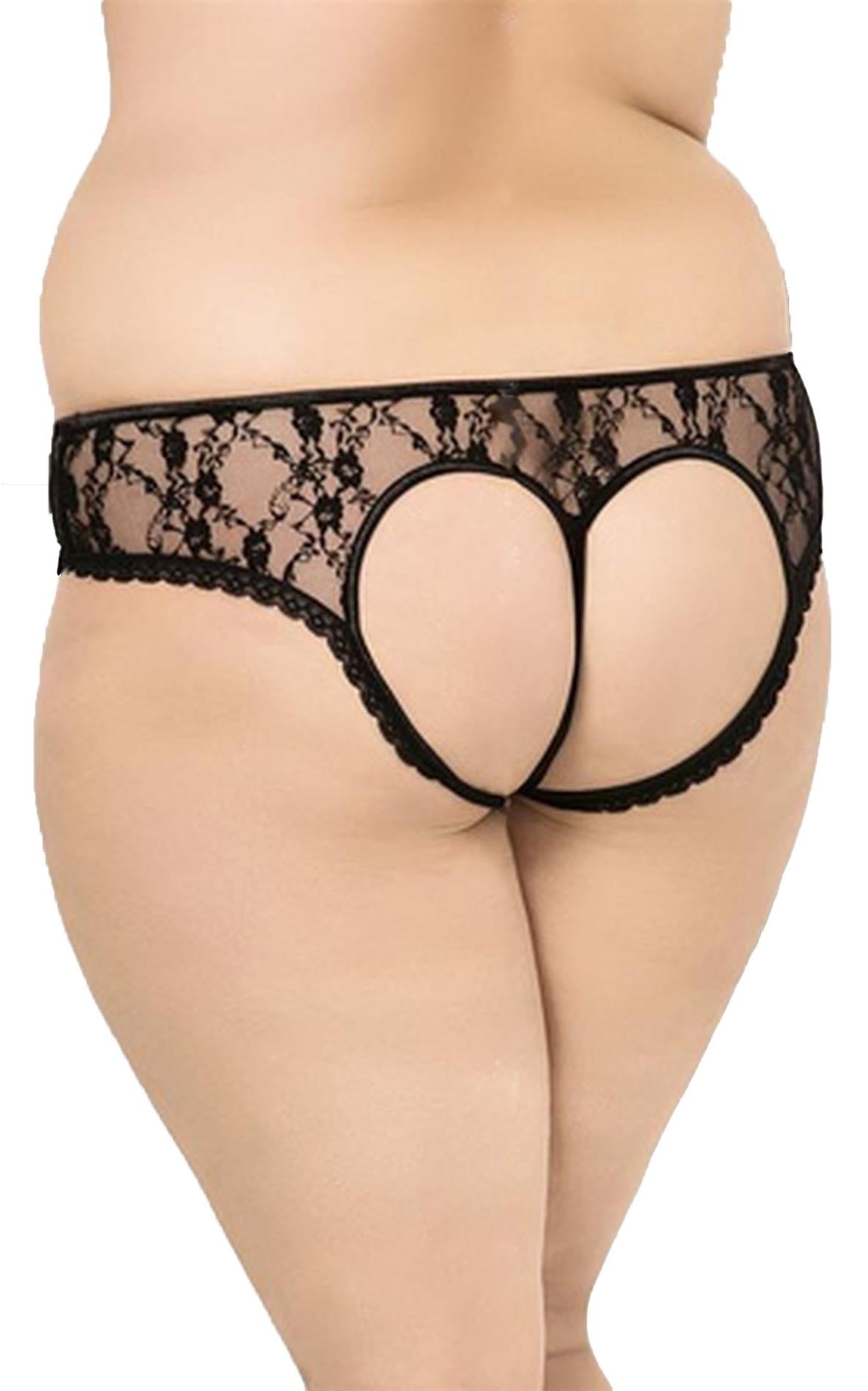 SoftLine 2472 Tanga din dantelă cu decupaj în formă de inimă, negru, XL