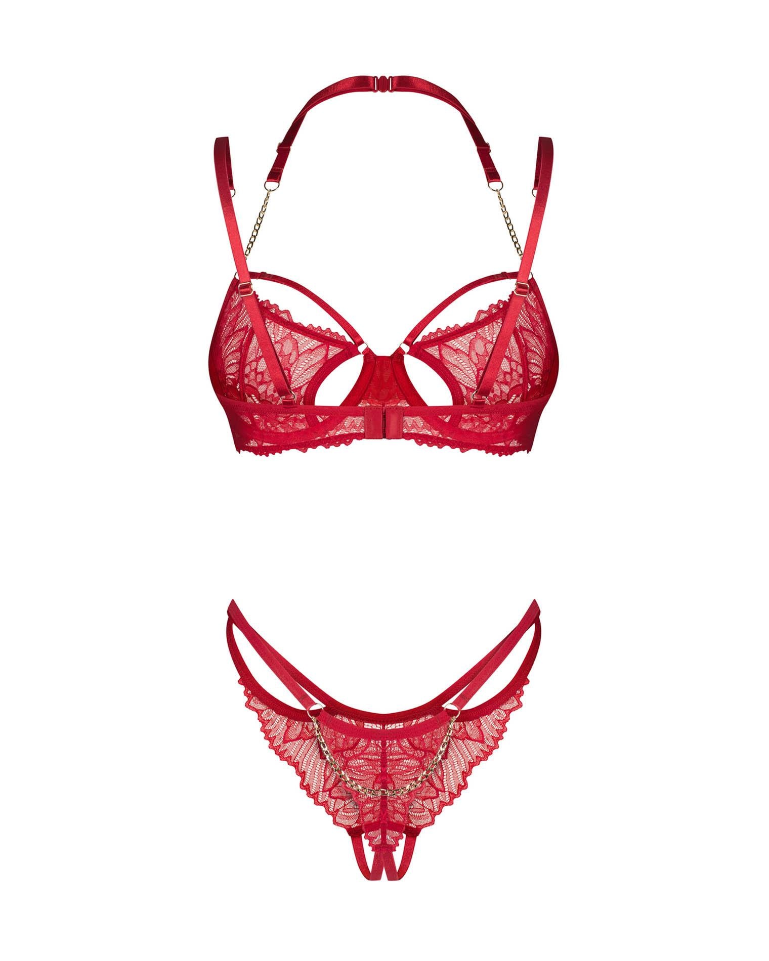 Set lenjerie intimă Matildea Obsessive roșu cu imprimeu deschis S/M