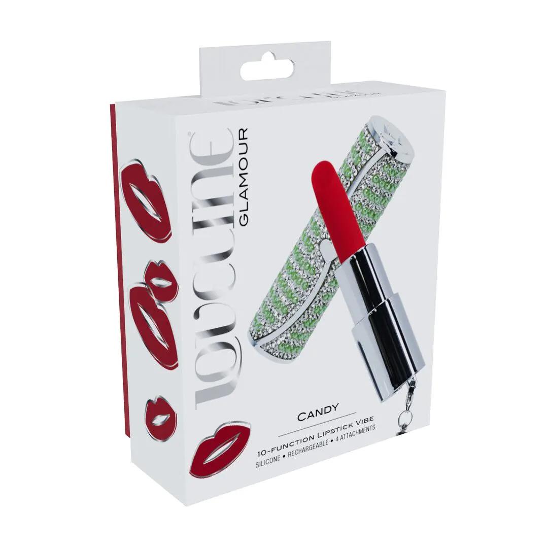 Vibrator mini ruj Loveline verde cu 4 vârfuri USB