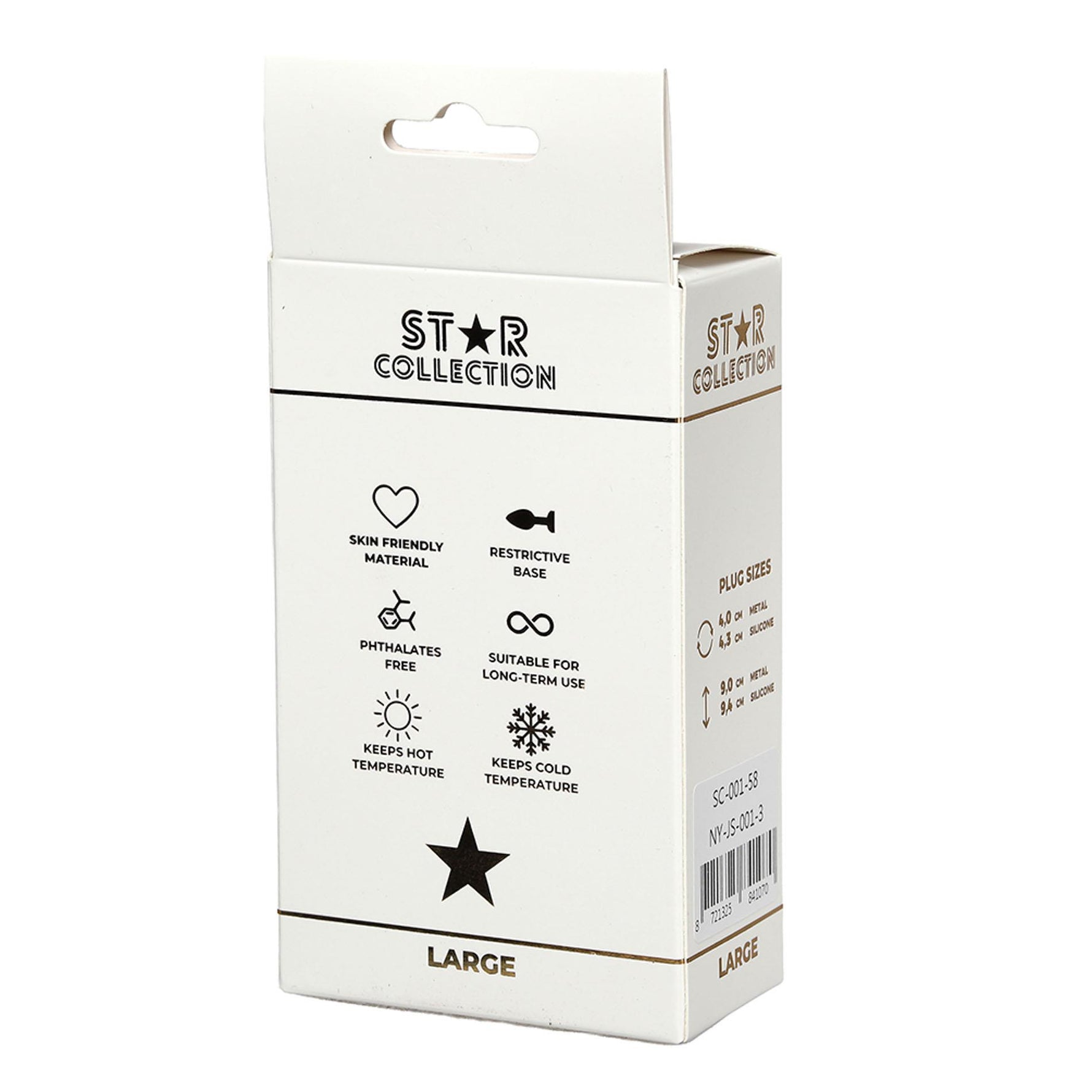 Dop anal metalic argintiu Star Collection, mărimea L, piatră albastră deschisă, 10 cm