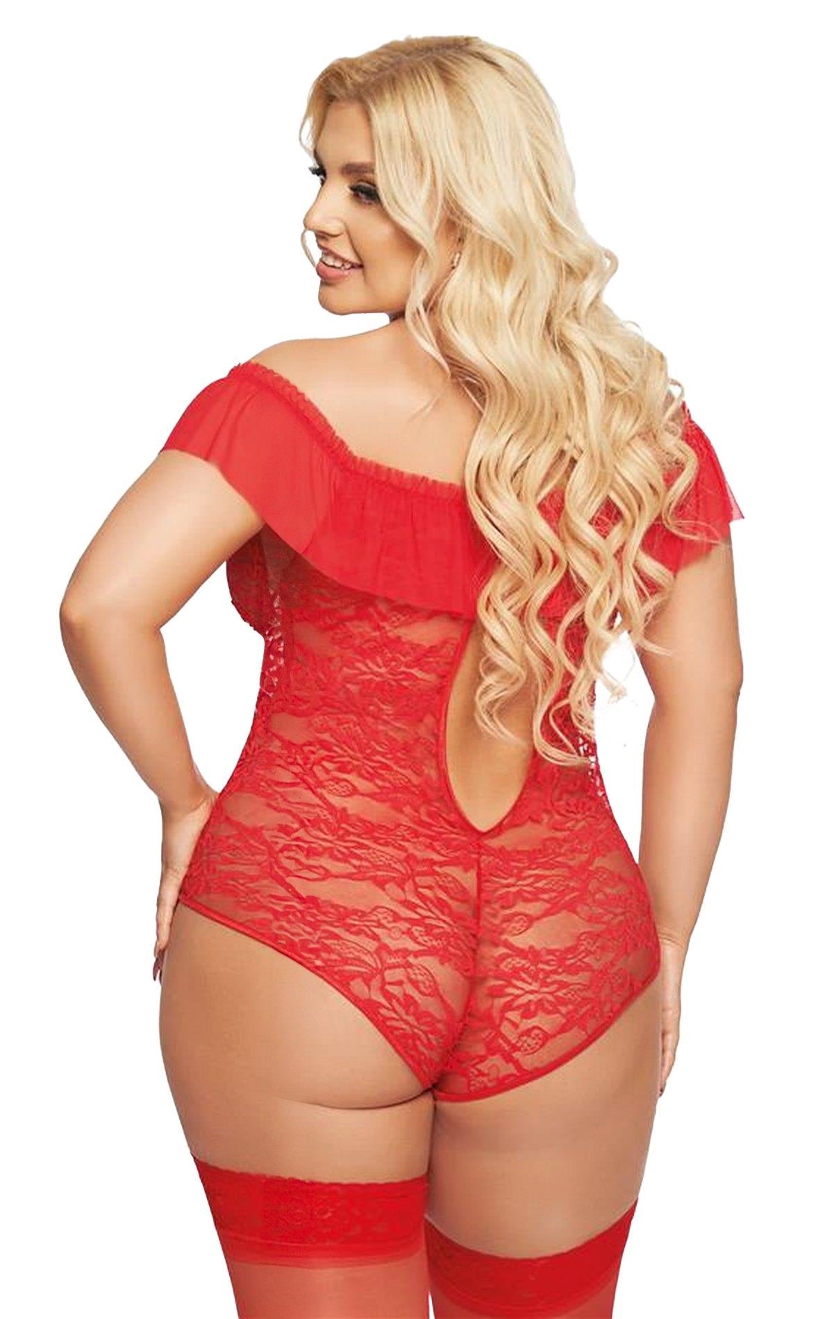 Body Kamila din dantelă roșu 2XL SoftLine