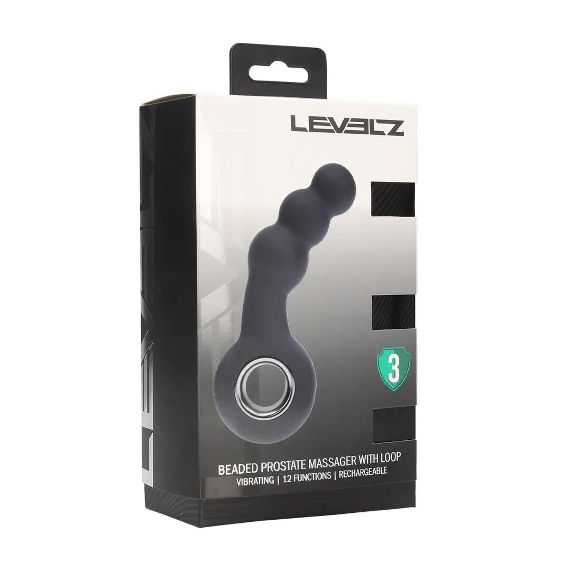 Masaj de prostată cu perle vibratoare Levelz și buclă din silicon, negru, 15 cm