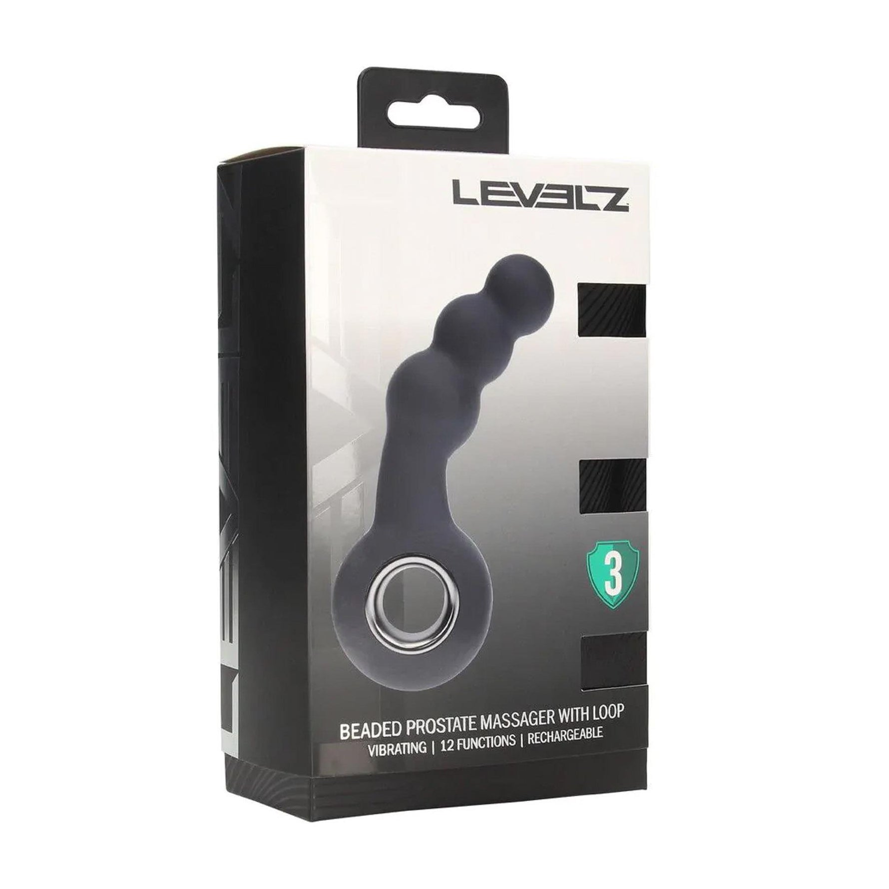 Masaj de prostată cu perle vibratoare Levelz și buclă din silicon, negru, 15 cm