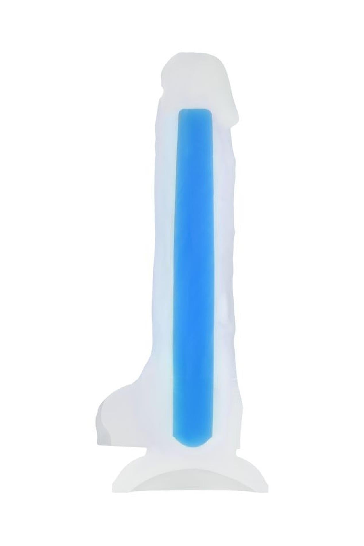Dildo cu gel strălucitor Bruce Glow Blue 16.5 cm Beyond