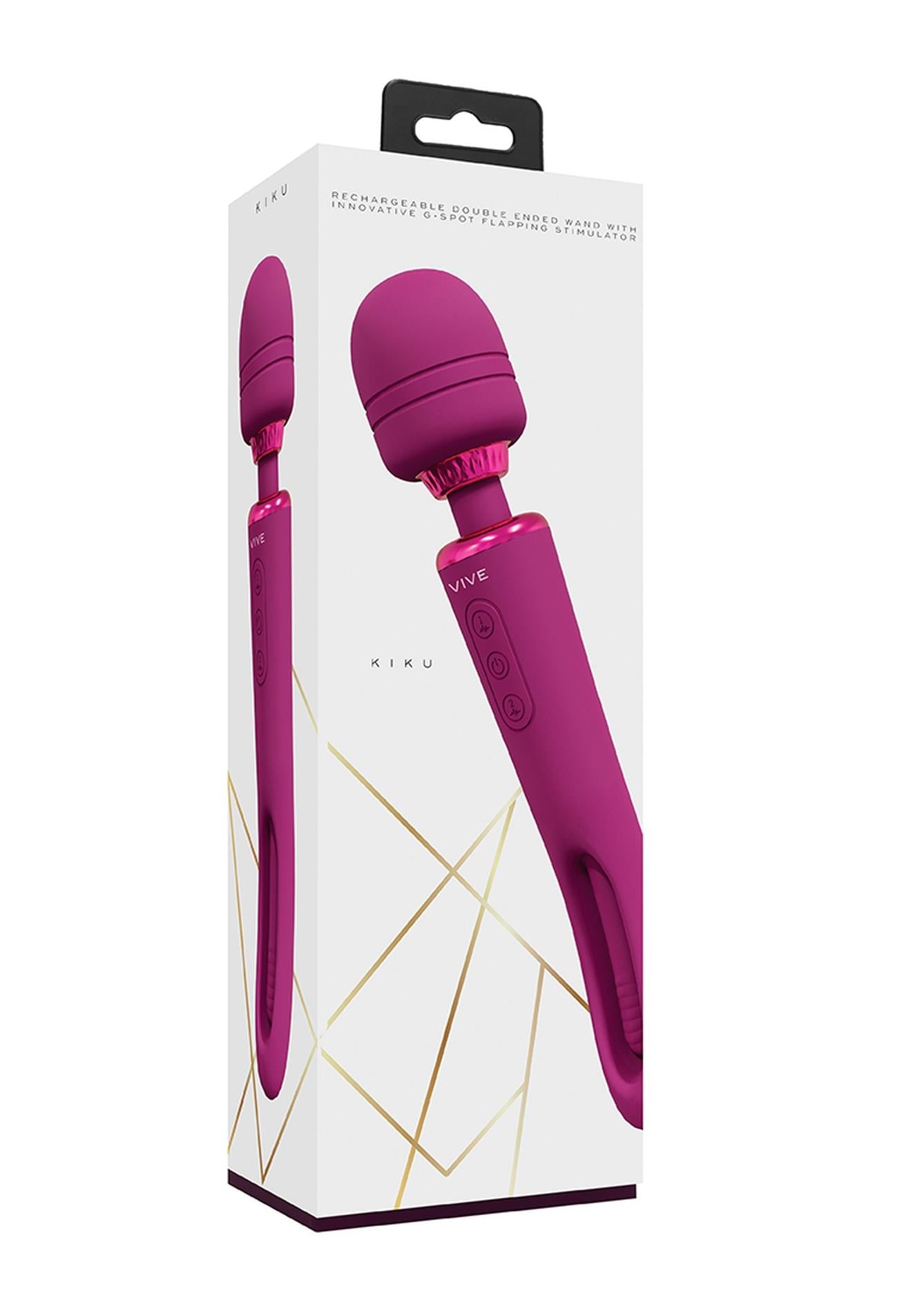 Vibrator USB cu două fețe, Vive Kiku roz, cu limbă fluturândă