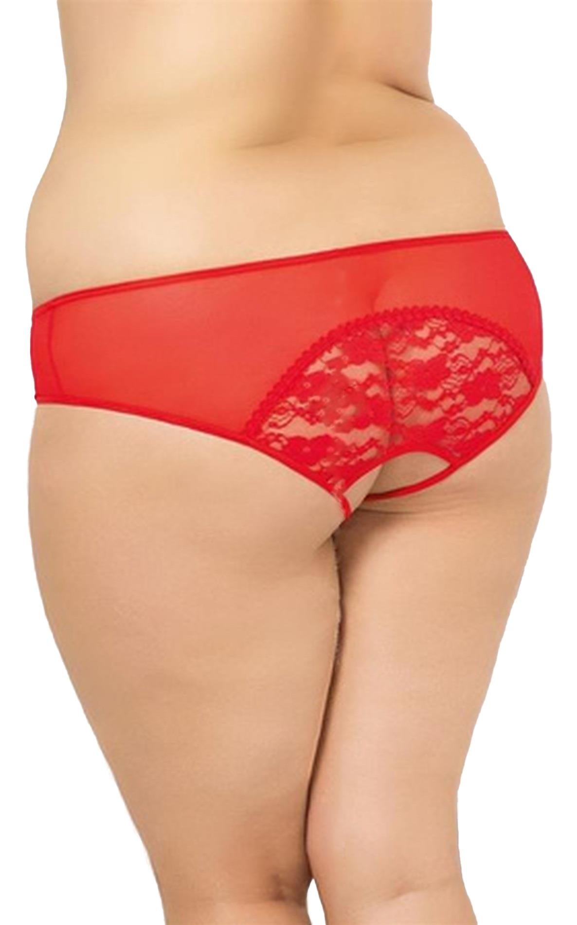 Tanga din dantelă SoftLine 2466 cu decupaje, roșu, 2XL