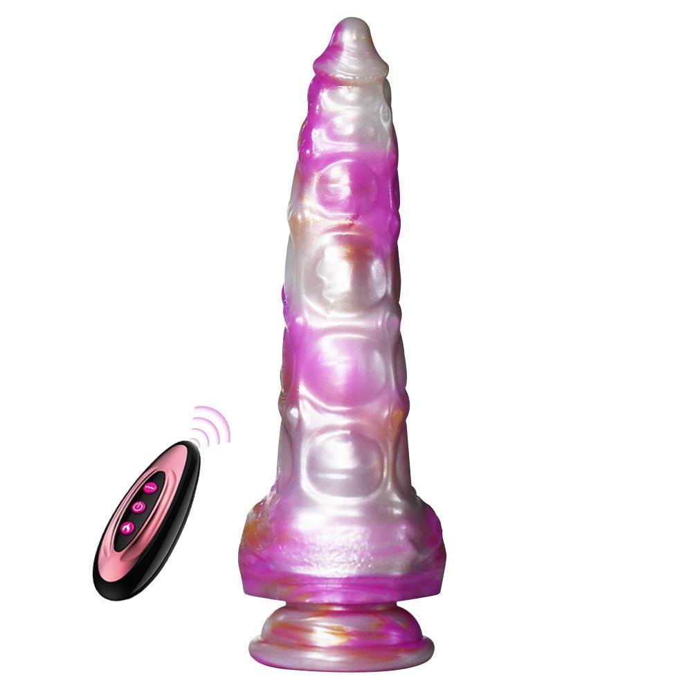 Vibrator din silicon Crystal Pulse cu telecomandă, încălzire, roz, 19 cm