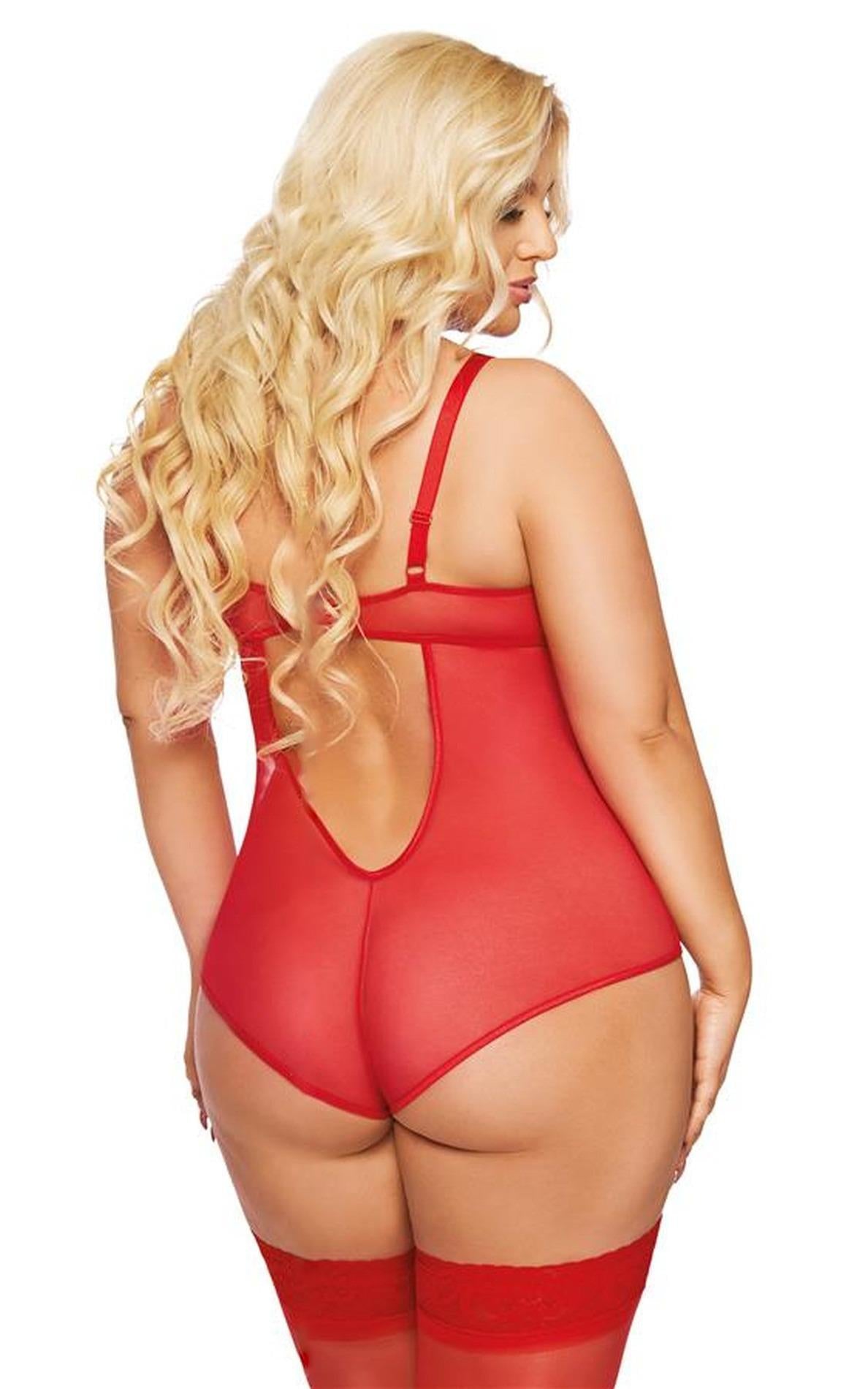 Body erotic din dantelă Amanda roșu 2XL SoftLine