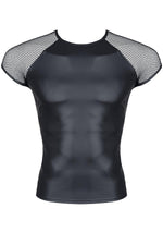 Tricou Regnes Fetish Planet pentru bărbați, aspect umed, plasă, negru, mărimea S