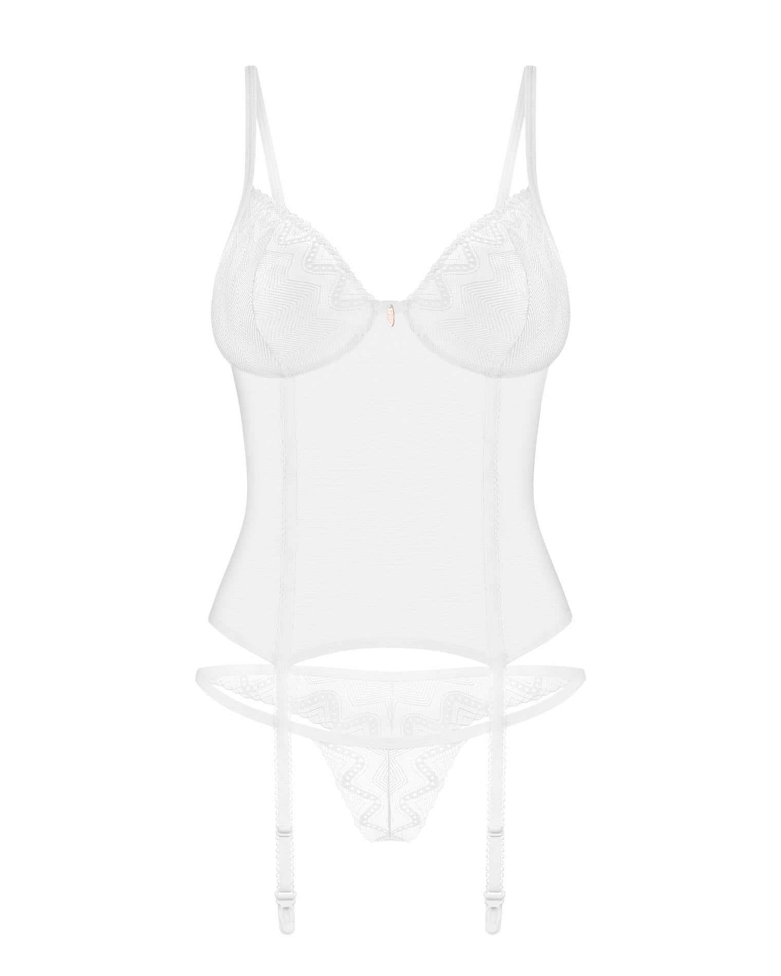Corset și tanga Alissium Obsessive alb XS/S