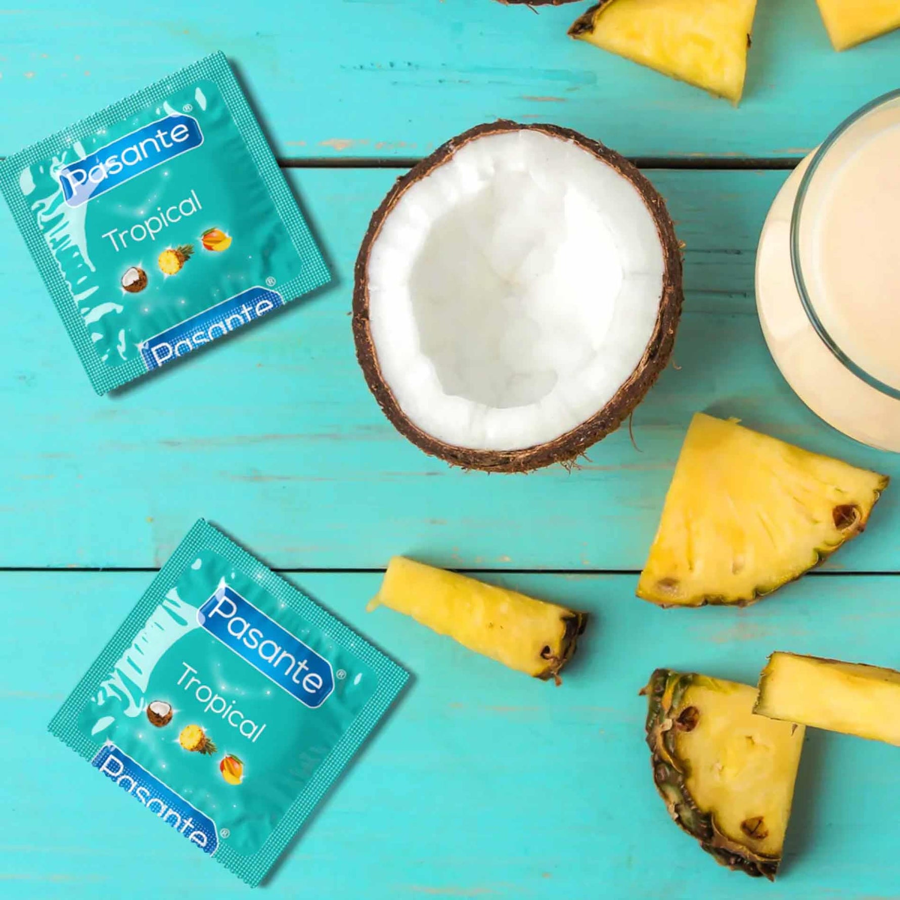 Prezervative Pasante Tropical mango ananas cocos 144 buc