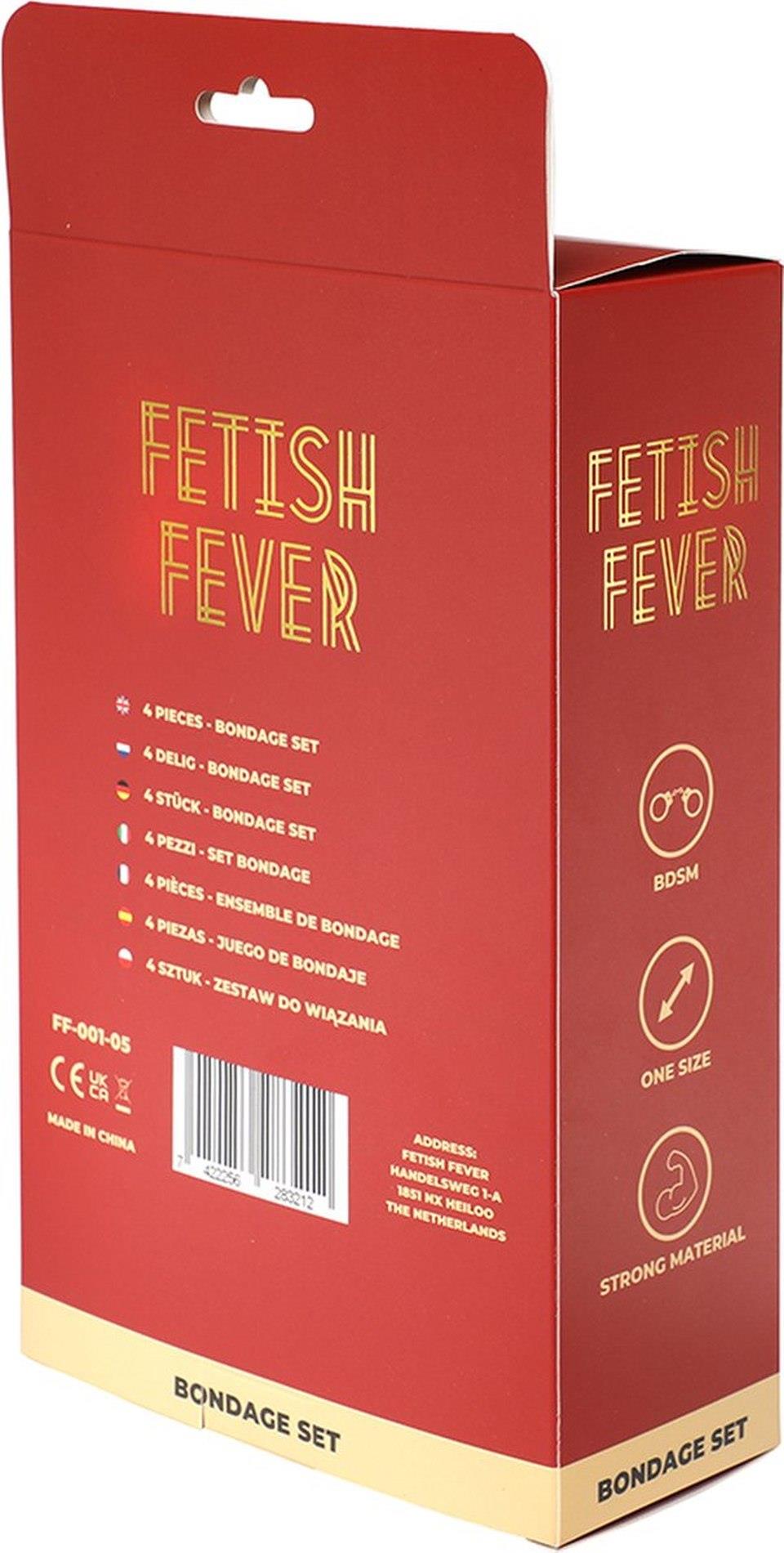 Set de bondage Fetish Fever cu măști din pene, cătușe negre, pachet de 4